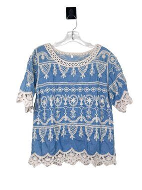 Handcrafted Mexican Crochet Trimmed Short Sleeve Blouse